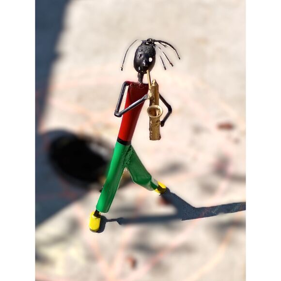 Saxophone Player Sculpture South African Scrap Metal VTG Folk Art Music Theme - Picture 2 of 12